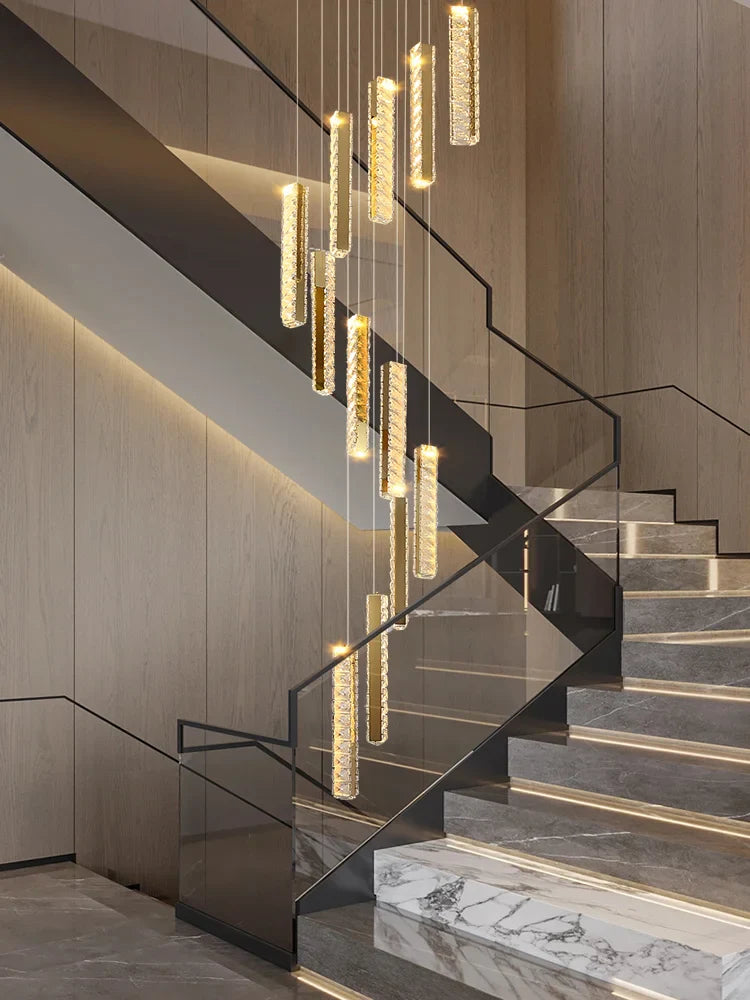 Chrome Crystal Pendant Light 20-Head Staircase