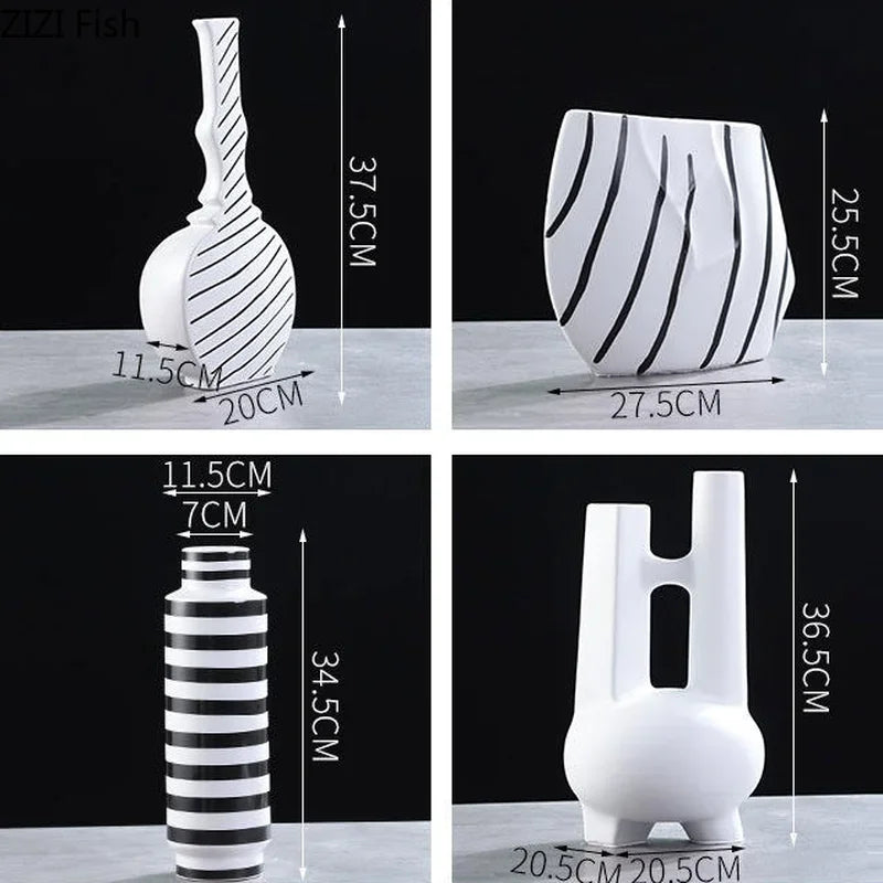 Decorbites™ Elegante gestreifte Keramikvase für TV-Schrank Handwerk Hydroponik Heimdekoration Geschenk