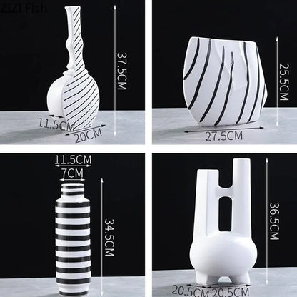 Decorbites™ Elegante gestreifte Keramikvase für TV-Schrank Handwerk Hydroponik Heimdekoration Geschenk