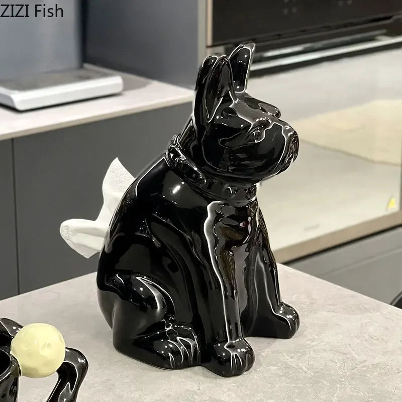 Decorbites™ Französische Bulldogge Keramik-Tissue-Box - Kreative Schreibtisch-Dekoration für Zuhause und Büro