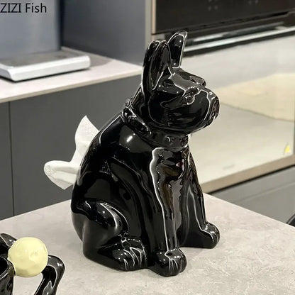 Decorbites™ Französische Bulldogge Keramik-Tissue-Box - Kreative Schreibtisch-Dekoration für Zuhause und Büro