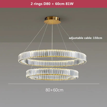 DecorBites™ Gold Crystal Round Ring Chandeliers with LED Pendant Light for Ceiling Lighting