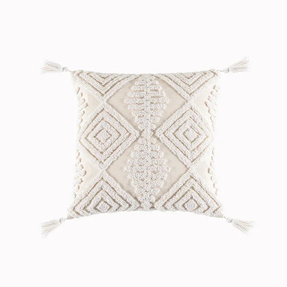 DecorBites™ Cotton Tassels White Cushion Covers 45x45/30x50cm - Square Geometry Pillowcase