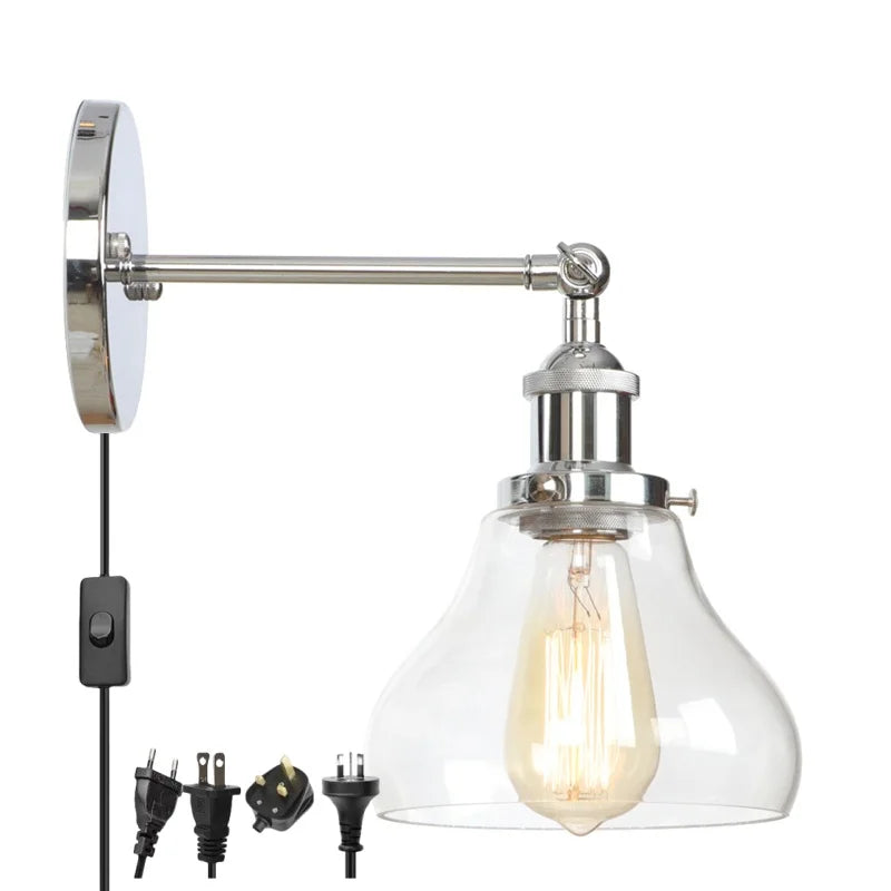 Decorbites™ Industrielle Vintage-Silber-Glas-Wandleuchte für Schlafzimmer Küche Balkon Nachttisch