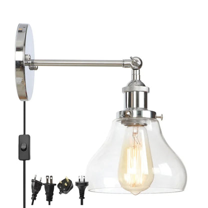 Decorbites™ Industrielle Vintage-Silber-Glas-Wandleuchte für Schlafzimmer Küche Balkon Nachttisch