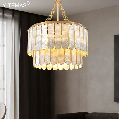 DecorBites™ Gold Shell Chandelier: Elegant Hanging Lighting for Living Room, Bedroom, Kitchen