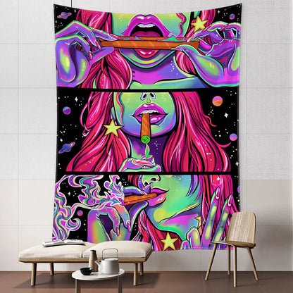 DecorBites™ Green Star Girl Tapestry Wall Hanging Psychedelic Home Decor