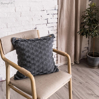 Decorbites™ Strick-Kissenbezug Nordischer Stil Knopföffnung Grau Elfenbein Kaffee