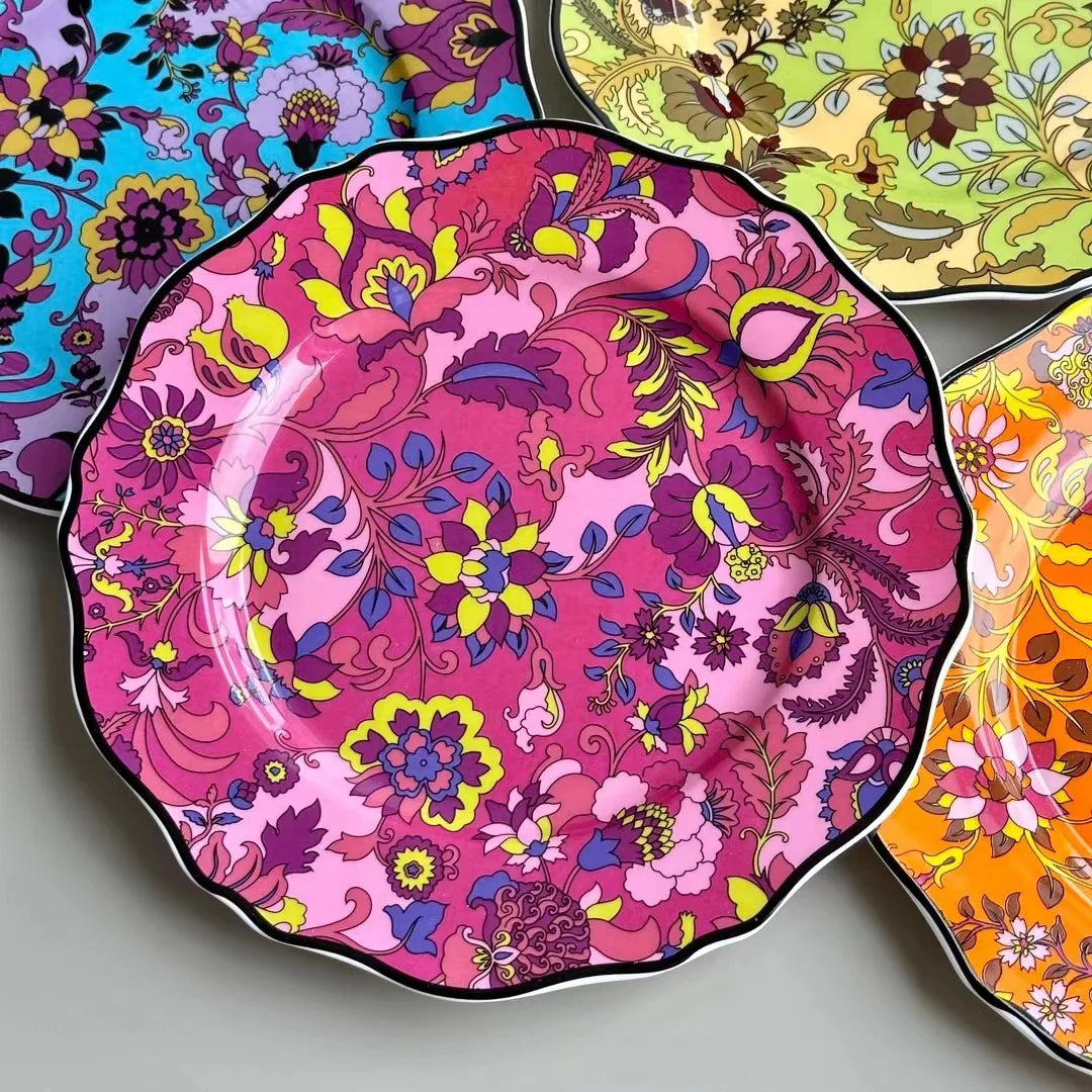 DecorBites™ Jungle Flower Bone China Dining Plates Set - Kitchen Tableware Dinnerware