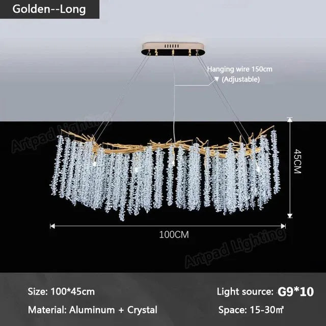 Gold Crystal Branch Chandelier Silver Body D100cm