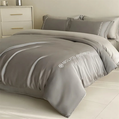 DecorBites™ Cotton Solid Color Bedding Set, Premium Quality Embroidery Quilt Cover, Single Bed.
