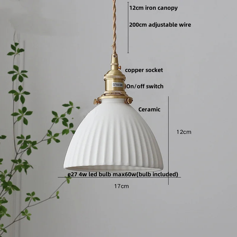 DecorBites™ Copper Wood LED Pendant Light: Ceramic Modern Tassel Hanging Lamp