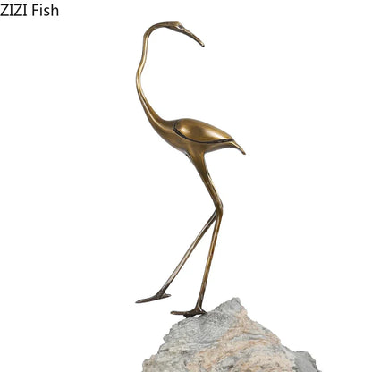 Decorbites™ Goldene Kranich-Skulptur: Moderne Schreibtisch-Dekoration und Handwerkskunst für Raumästhetik