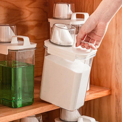 DecorBites™ Laundry Powder Dispenser Container with Measuring Cup - Transparent Storage Jar
