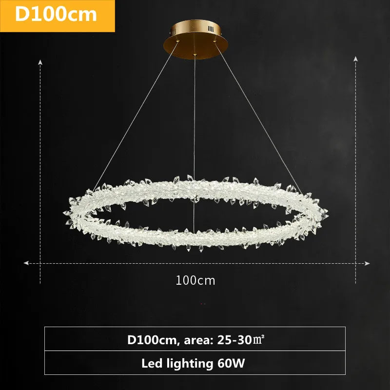 Gold Crystal Pendant Light Art Deco 4-Ring D100cm