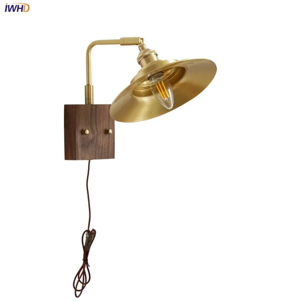 Decorbites™ LED-Wandleuchte aus Walnussholz, drehbar, Kupfer-Nachttischlampe