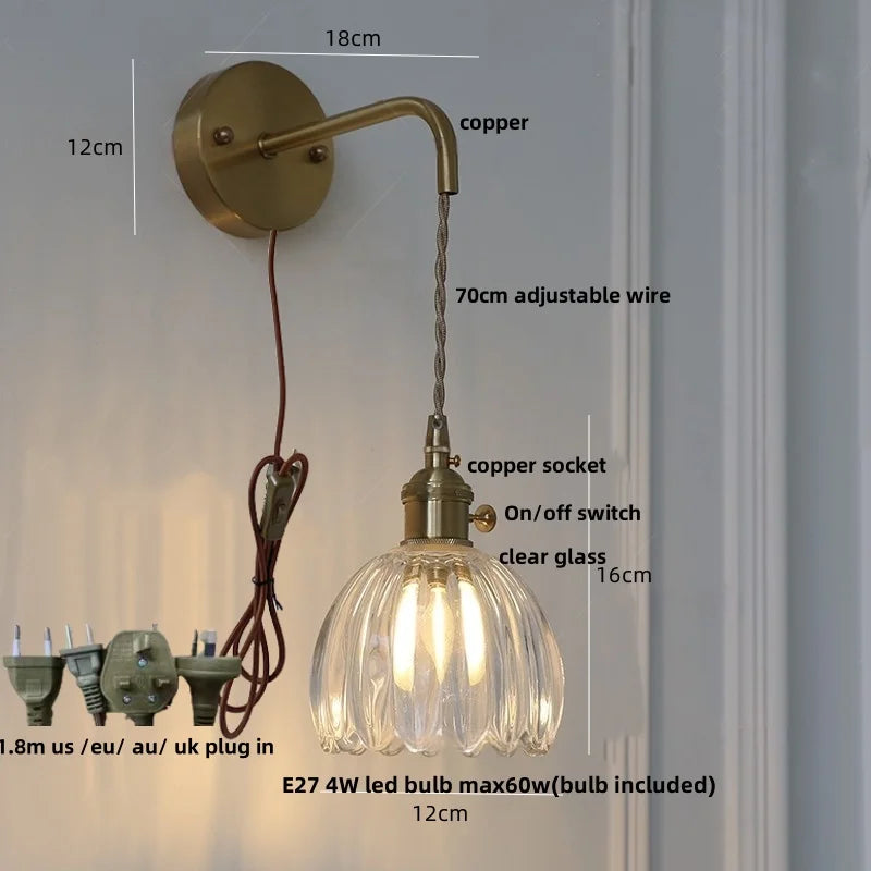 Decorbites™ LED-Wandleuchte Modern Nordisch mit Zugschalter Glas Schlafzimmerlampe