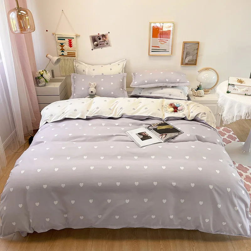 Decorbites™ Herzdruck Einheitsfarben Bettwäsche-Set: Bettbezug, Laken, Kissenbezüge für Einzel- und Doppelbett