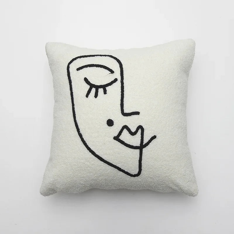 Beige Abstract Wool Pillow