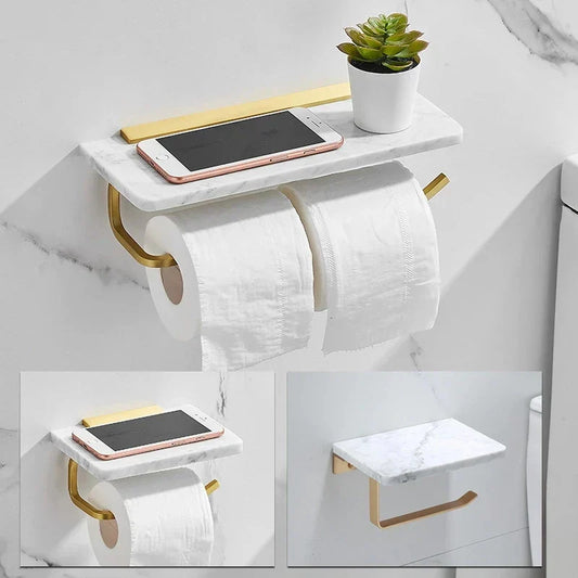 Decorbites™ Goldener Marmor-Toilettenpapierhalter Gewebekastenständer Wandmontage Badezimmerregal