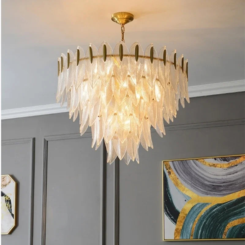 Decorbites™ Blatt-Glas-Kronleuchter - Nordischer Stil Lichtluxus-Hängeleuchte