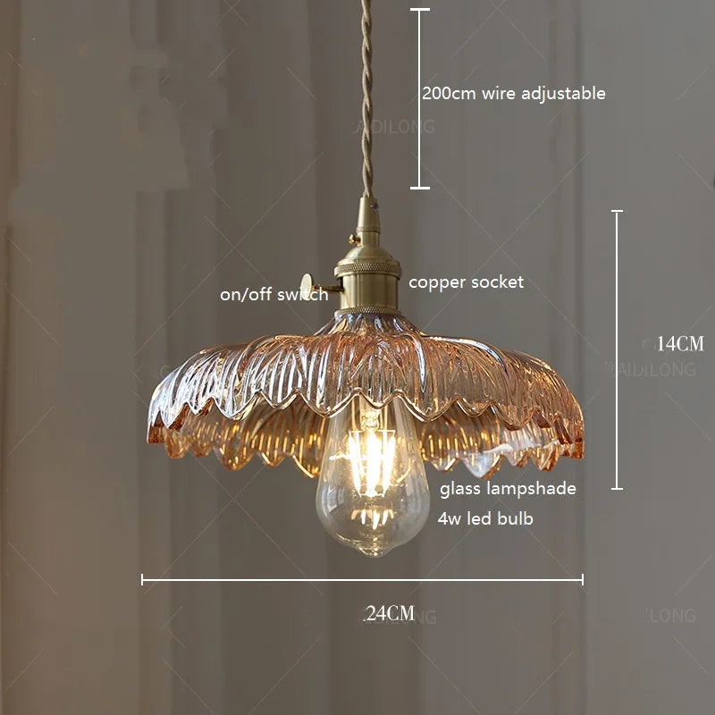 Decorbites™ Grüne Glas-LED-Hängeleuchte mit Kupfer-Holzgriff für modernes nordisches Heimdekoration