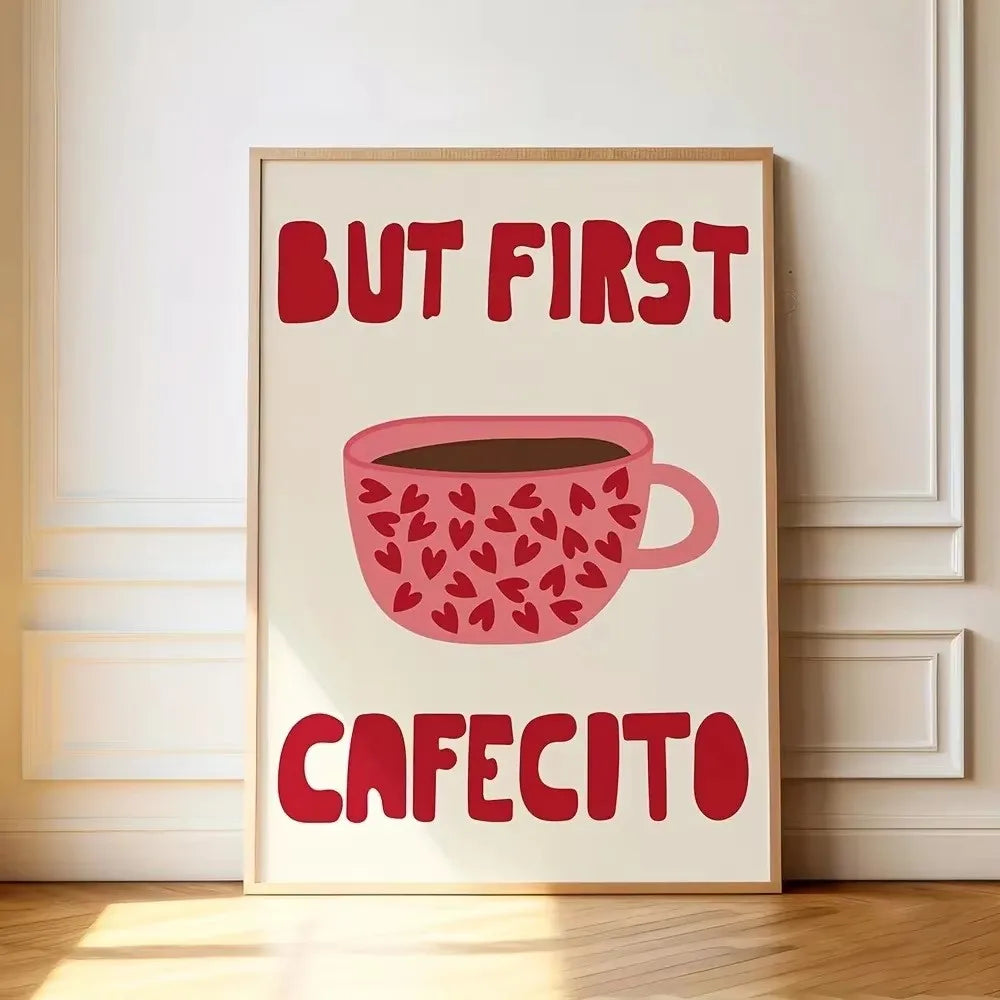 But First Cafecito Quotation Canvas Print Minimalist Matcha Club Spanish Wall Art Poster for Modern Living Room Cafe Home Decor