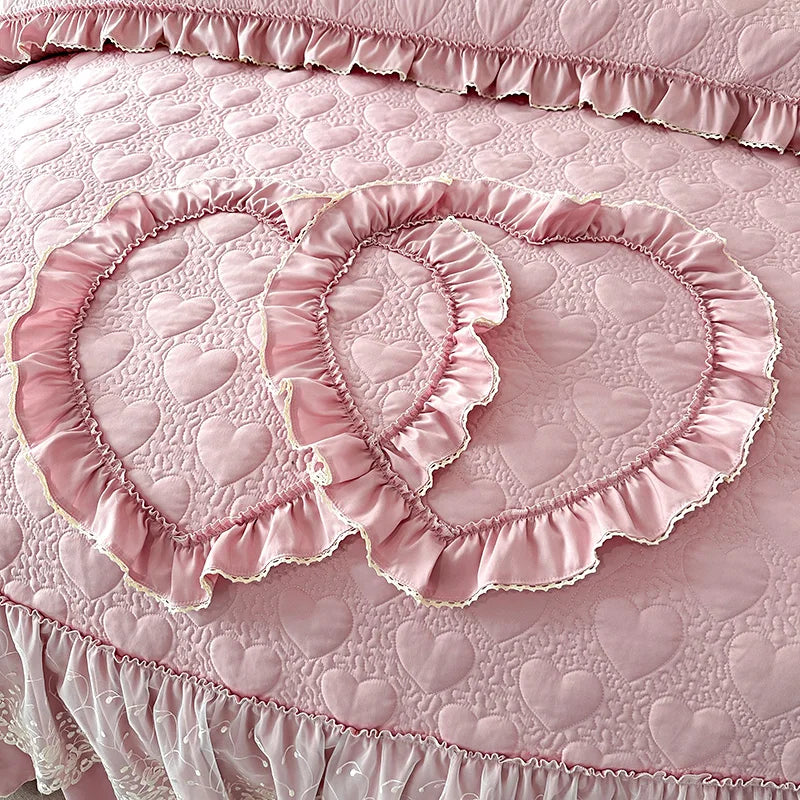 Decorbites™ Koreanische Prinzessin-Stil-Bettwäsche-Set mit Spitzenvolants und Liebesthema