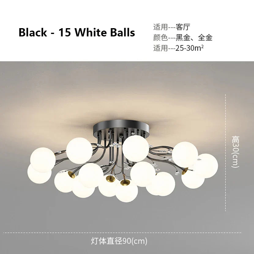 Decorbites™ Glas-Blase-Kugel-Kristall-LED-Deckenleuchte – Schwarzgoldene Ästhetik-Dekoration