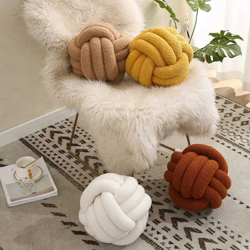 Decorbites™ Handgefertigtes Geknüpftes Bouclé-Rund-Plüschkissen Braun