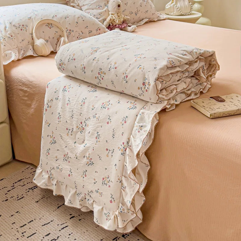 Decorbites™ Koreanische Baumwoll-Patchwork-Decke mit Spitze und Rüsche für den Sommer