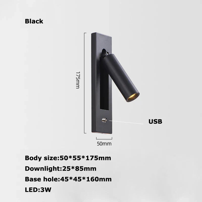 Decorbites™ LED-Wandleuchte mit Schalter, USB-Anschluss, drehbar – Leselampe für das Schlafzimmer