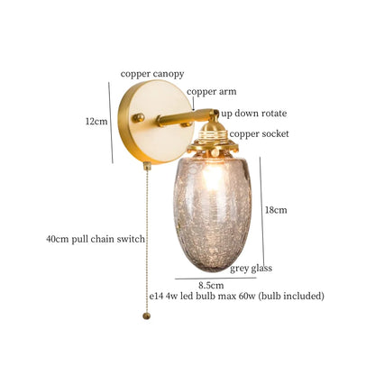 Decorbites™ Graue Glas LED Wandlampe Schlafzimmer Wohnzimmer Loft Modern Kupfer Wandlampe