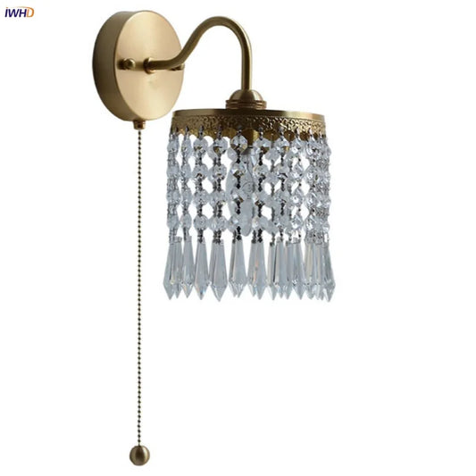 DecorBites™ Crystal LED Wall Sconce Brass Mirror Light Modern Nordic Pull Chain Switch