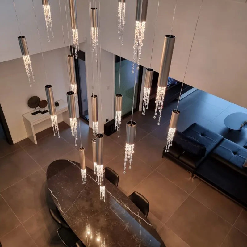 Decorbites™ Große Kristall-LED-Treppenhausleuchter für modernes Wohnzimmer, Halle, Loft