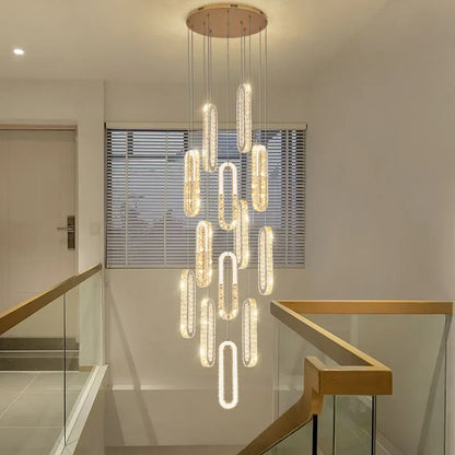 Decorbites™ Gold-Kristall-LED-Kronleuchter: Moderner Luxus langer Pendelleuchter für das Wohnzimmer