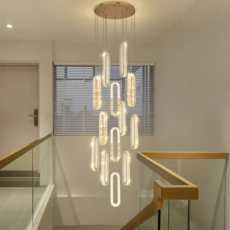 Gold Crystal Pendant Light 20-Light Elongated