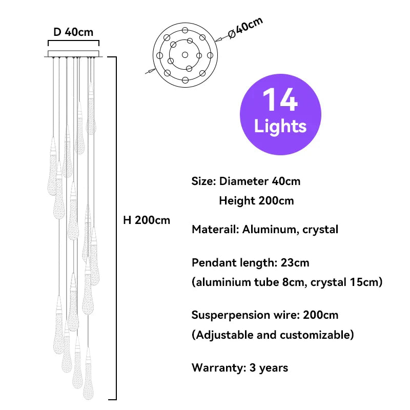 DecorBites™ Crystal Raindrop Pendant Lights - Elegant LED Foyer Chandeliers for High Ceilings