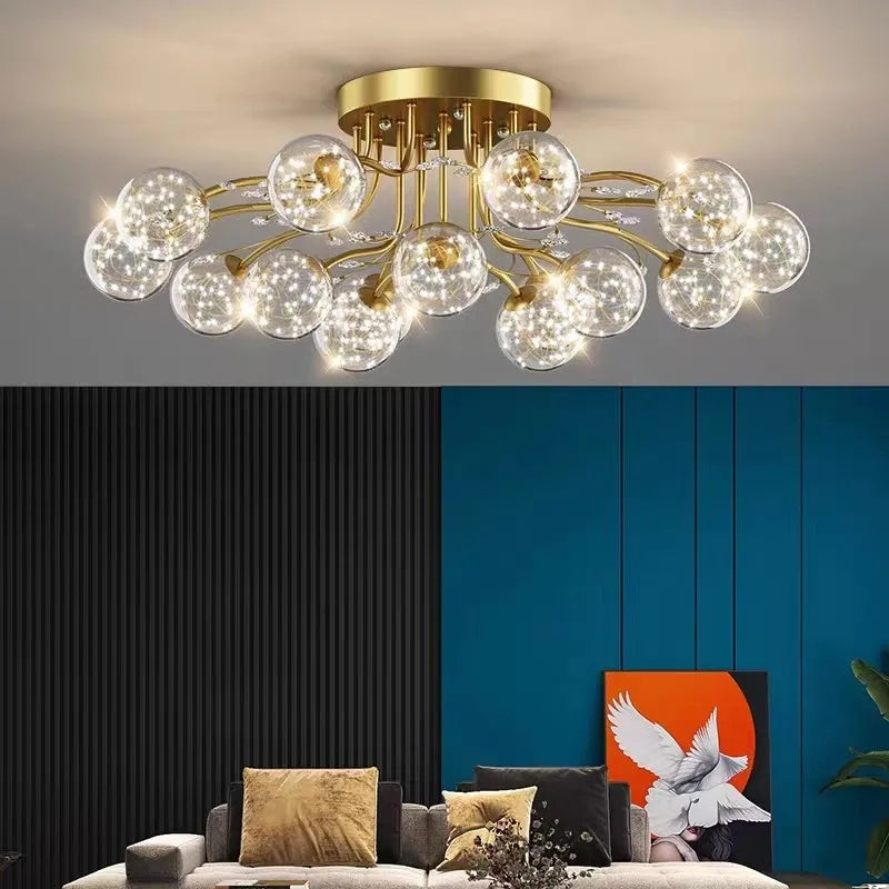 Decorbites™ Glas-Blase-Kugel-LED-Deckenleuchte in Schwarz-Gold-Kristall für Schlafzimmer & Wohnzimmer