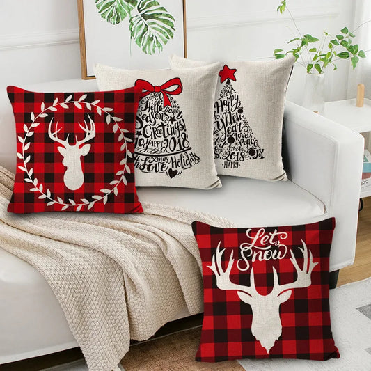 Decorbites™ Elchendruck Leinen Kissenbezug: Festlicher Weihnachtskissenbezug für das Sofa – Dekoration für das neue Jahr 2023