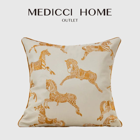 Decorbites™ Gold Kunstseide-Pferde-Jakard-Polsterbezug, weiches chinesisches Stil-Wurfkissen-Hülle