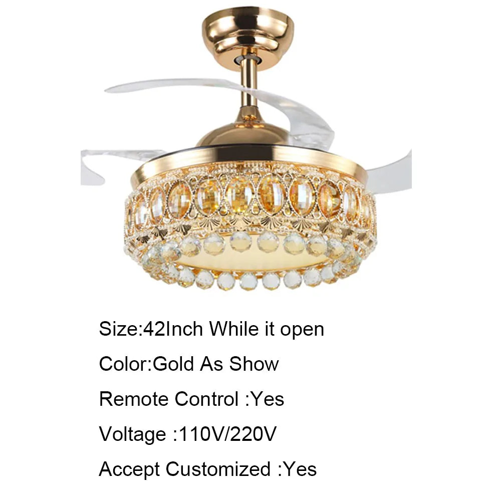 Decorbites™ 42-Zoll Gold Luxus-Kristall-Deckenventilatorleuchte mit Fernbedienung