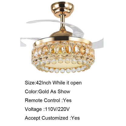 Decorbites™ 42-Zoll Gold Luxus-Kristall-Deckenventilatorleuchte mit Fernbedienung