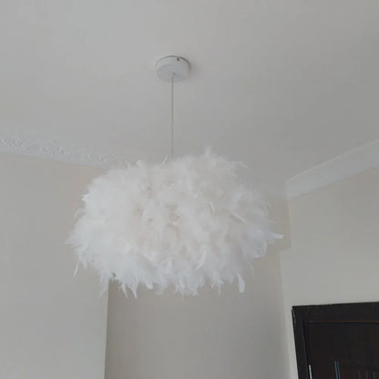 White Feather Pendant Light With Metal Frame