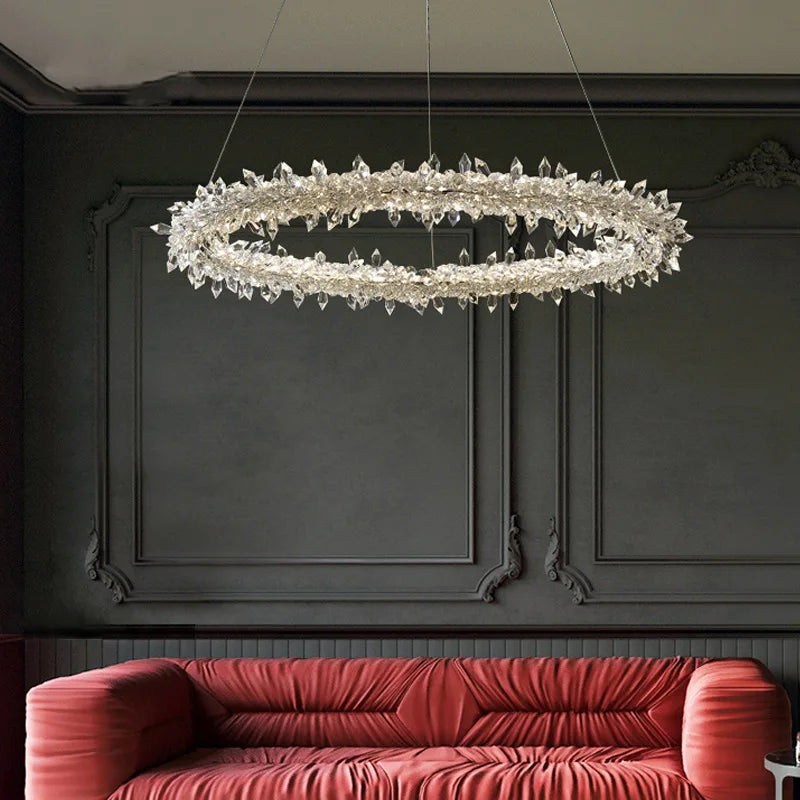 Gold Crystal Pendant Light Art Deco 4-Ring D100cm