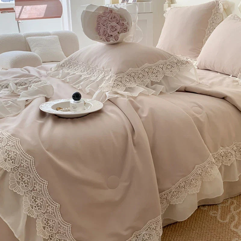 DecorBites™ French Wedding Lace Ruffles Bedding Set