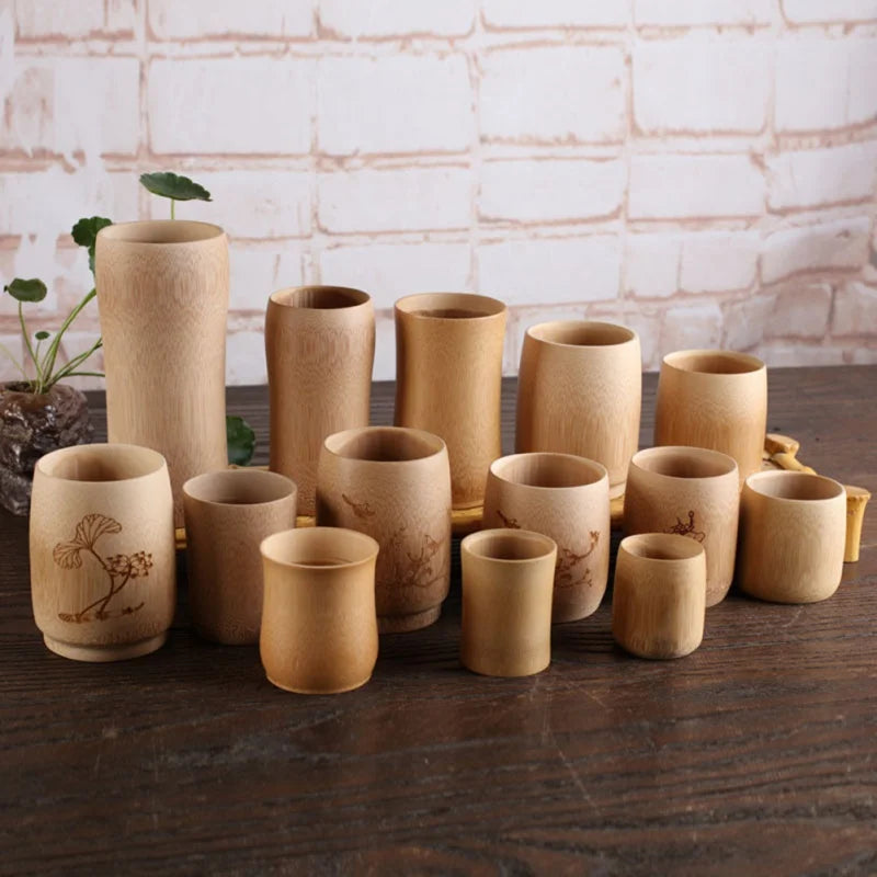 Decorbites™ Bambus-Trinkbecher-Set – Vintage-Stil Holz-Tee-Bier-Milch-Getränkeutensilien