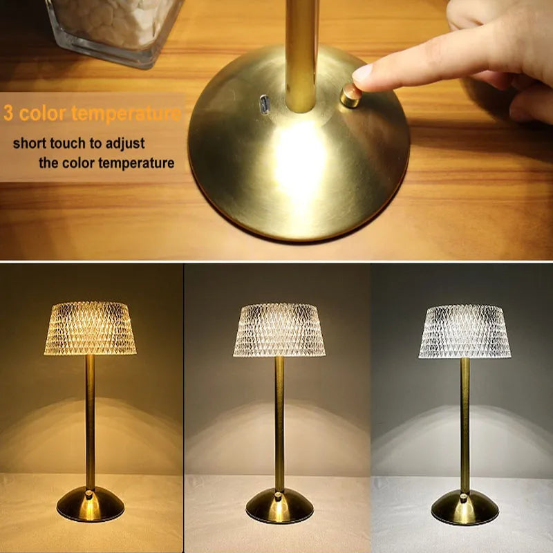 DecorBites™ Diamond Crystal Table Lamp: Retro LED Night Light for Bedroom, Office, Hotel