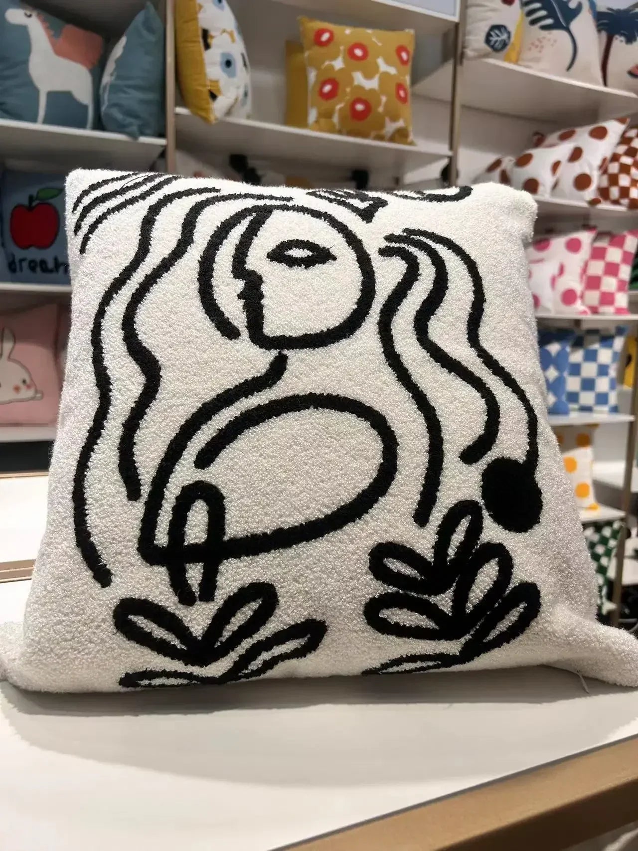 Beige Abstract Wool Pillow