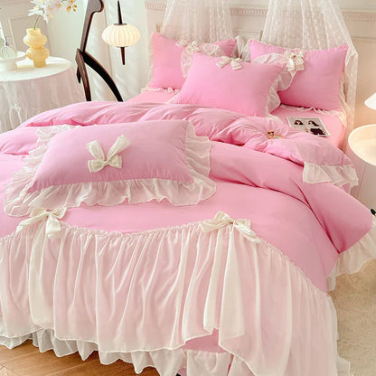 Decorbites™ Korean Lace Bogen-Bettwäsche-Set: Luxuriöse Prinzessinnen-Steppdecke für Mädchen Hochzeit Heimtextilien